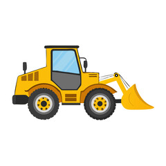 Yellow Wheel Loader Construction Vehicle Flat Icon Vector Illustration