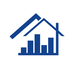 Real Estate Market Growth Icon: House Outline with Increasing Bar Chart Inside