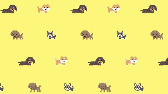 Dog Pattern in Pixel Art Animation, Yellow Loop Background