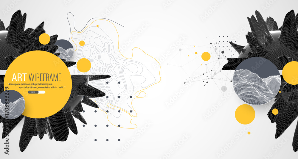 Poster modern science and technology background. abstract art sphere. wireframe theme.