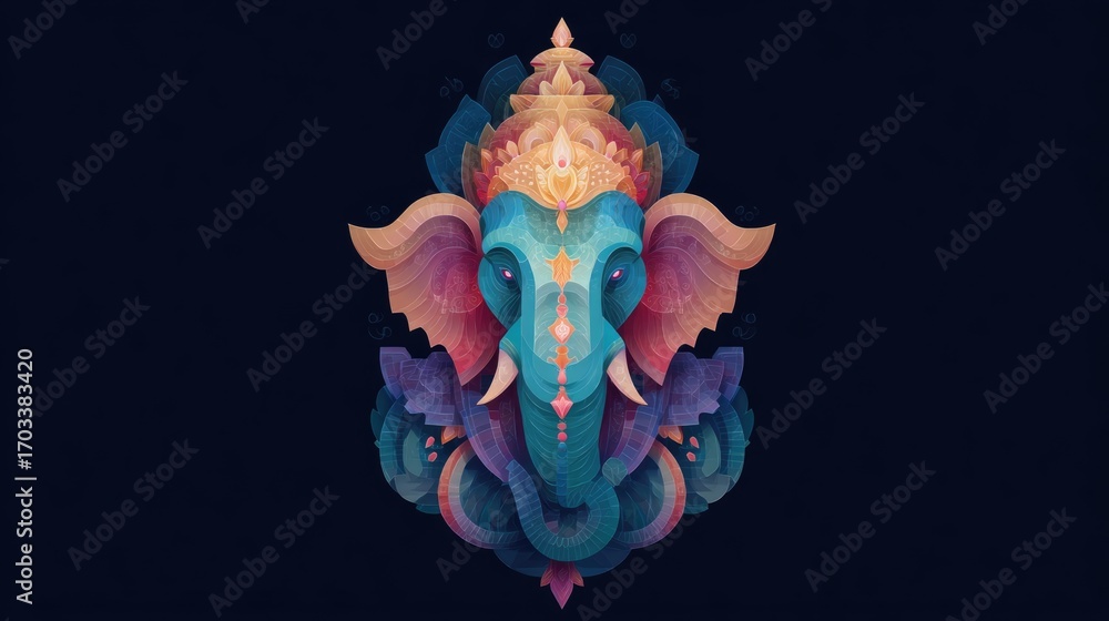 Poster colorful abstract elephant design with intricate patterns and details