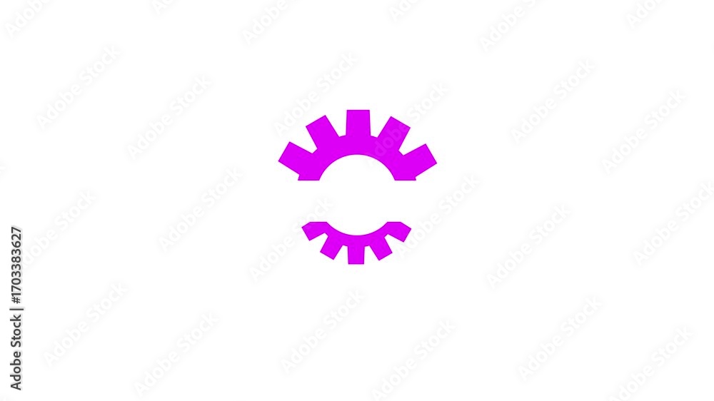 Poster two abstract magenta gears or setting facing each other on a clean white background