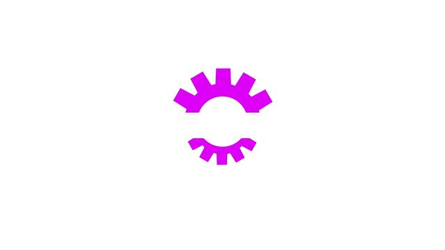 Two abstract magenta gears or setting facing each other on a clean white background