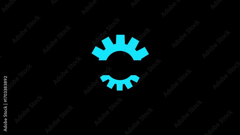 Aufkleber abstract geometric design with two cyan gears or setting facing each other on a black background