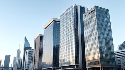 Fototapeta premium A modern urban skyline with sleek architecture, presented in a clean daytime composition.