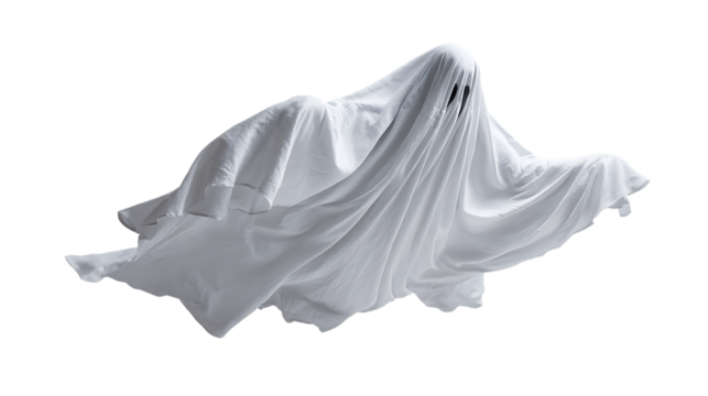 Ghost floating and looking scary isolated on transparent background