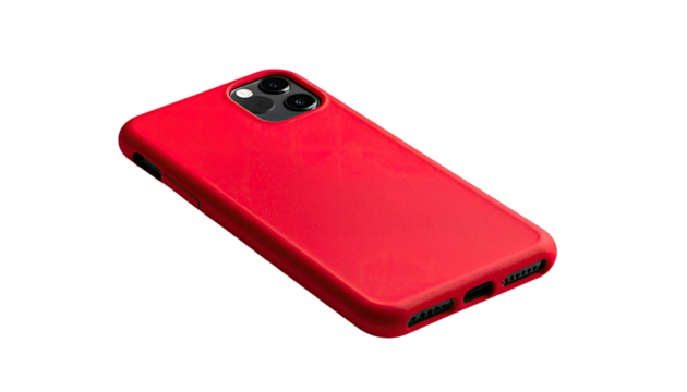 Red smartphone case, angled view