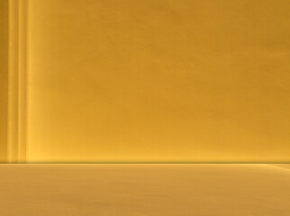 Yellow background wall gradient orange color studio room solid podium with light on floor, backdrop summer tropical autumn season, stage template platform for presentation product promotion