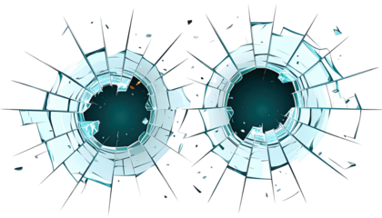 Two concentric circles of shattered glass