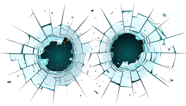 Two concentric circles of shattered glass