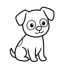 Fototapeta premium Cute cartoon puppy sitting with big eyes and floppy ears in a simple black and white line drawing style