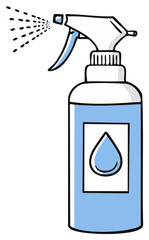 Fototapeta premium Simple illustration of a blue cleaning spray bottle with a water drop label spraying a mist