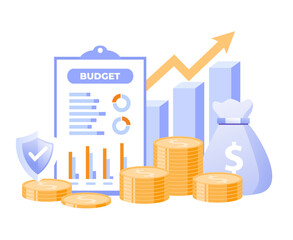 Budget business strategy, finance and accounting, budget calculation, economy and investment, flat design illustration vector banner and background	