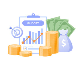 Budget business strategy, finance and accounting, budget calculation, economy and investment, flat design illustration vector banner and background	