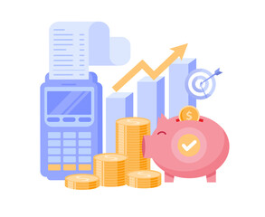 Budget business strategy, finance and accounting, budget calculation, economy and investment, flat design illustration vector banner and background	