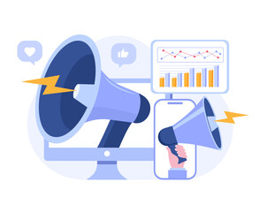 social media marketing, digital, video marketing, endorsement, internet marketing, endorse, e-commerce, business concept, startup, flat illustration vector	
