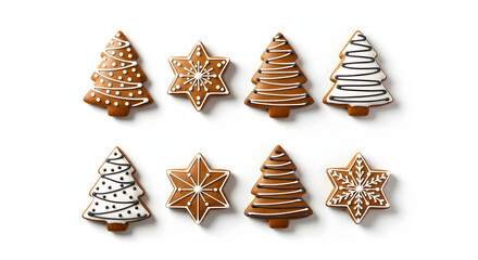 Festive christmas tree and star shaped gingerbread cookies