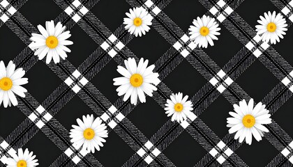 Black and white plaid with white daisies