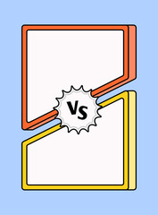 Vector illustration of a VS battle frame template with orange and yellow borders on a blue background. Perfect for competition, gaming, sports matchups, comparisons, versus posters
