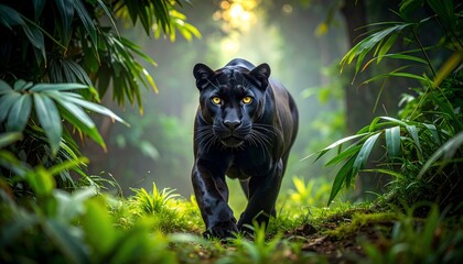 Majestic Black Panther in Lush Jungle