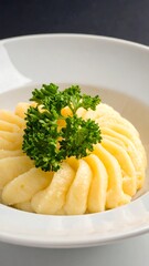 Creamy mashed potatoes on a white plate