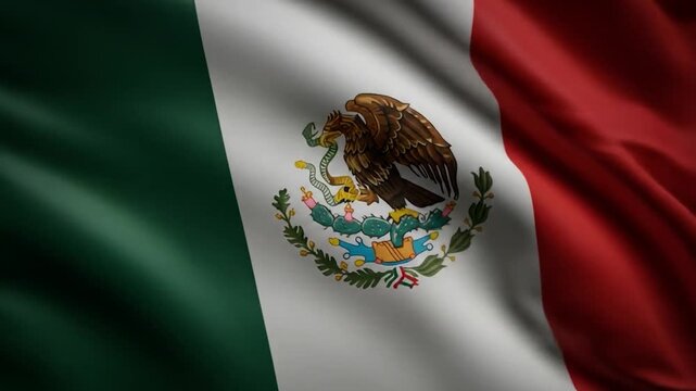 Waving flag of mexico with national emblem. Patriotic symbol of the country.