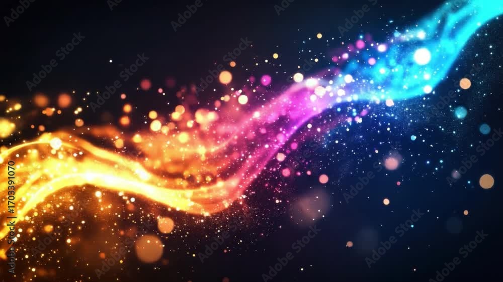 Poster colorful abstract light trails with glittering particles in dark background for creative and artisti