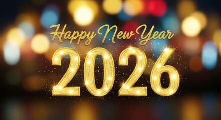 Glamorous Golden 2026 New Year Greeting with Sparkling Marquee Lights