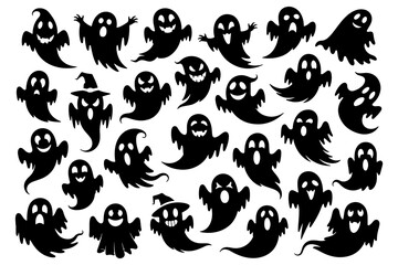 Halloween silhouette ghosts set