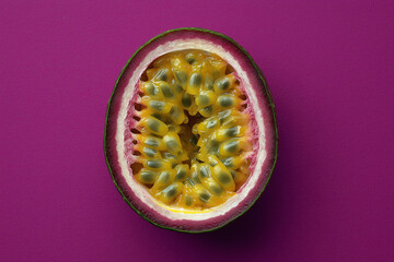 Halved Passion Fruit on a Pink Background