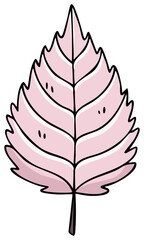 Whimsical Pink Leaf Illustration Botanical Element Nature Design Detailed Outlines Elegant Composition Leaflet Graphic Springtime