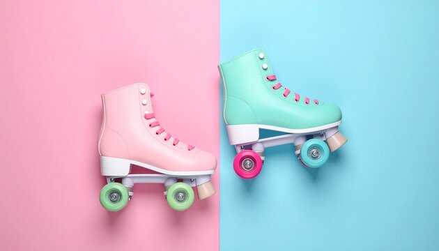 roller skates on pink background