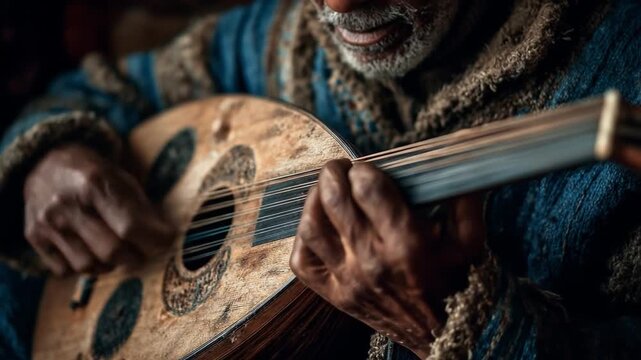 Elderly person playing oud