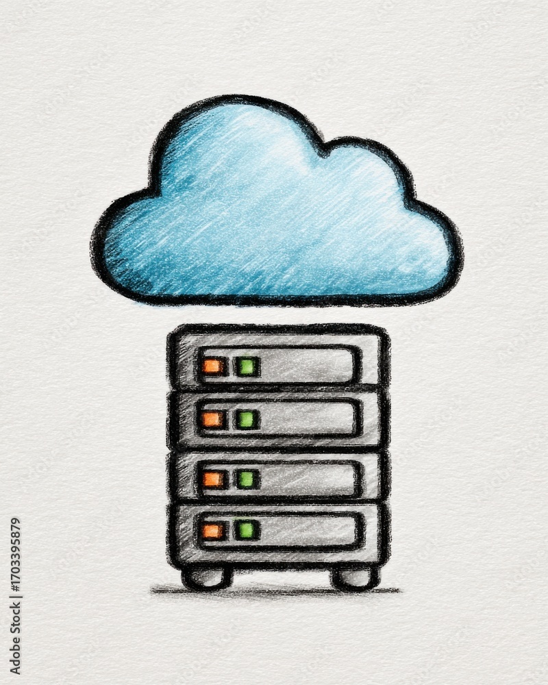 Poster optimizing cloud migration server rack clipart element in a digital environment for it professionals