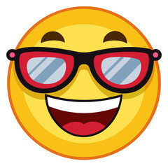Smiling yellow face wearing sunglasses expressing coolness confidence and fun, Smiling Face with Sunglasses