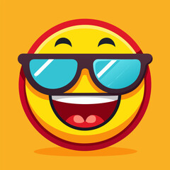 Smiling yellow face wearing sunglasses expressing coolness confidence and fun, Smiling Face with Sunglasses