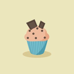 Muffin chocolate bar vector illustration, flat minimalist element chocolate cupcakes
