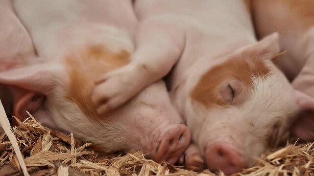 A group of piglets sleeping together