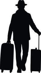Man with hat and luggage silhouette coat