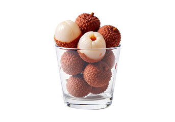Fresh lychee fruit in a clear glass isolated on transparent background