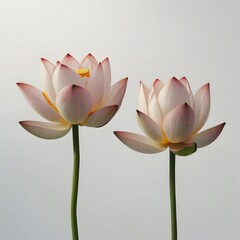 Beautiful Pink Lotus Flowers Against a White Background