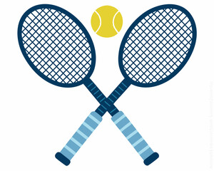 Two crossed tennis rackets and tennis ball isolated on white background