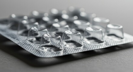 Blister pack of empty capsules on grey background  