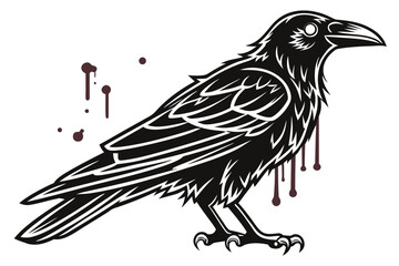 Naklejka premium Stylized Black Raven with Dripping Blood Splatter.