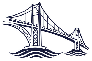 Stylized Suspension Bridge Over Water Waves.