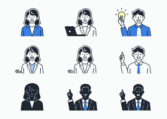 Collection of business people icons with different poses and expressions
