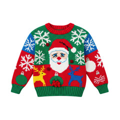 Kids ugly Christmas sweater with Santa and reindeer