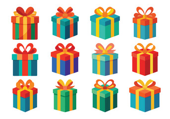 Colorful Gift Boxes with Ribbons and Bows for Celebration and Holidays