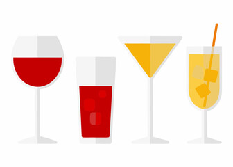 Collection of four colorful flat design alcoholic and non alcoholic drinks
