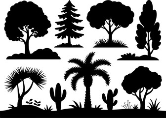 Desert Plants and Trees Silhouette Collection vector bundle